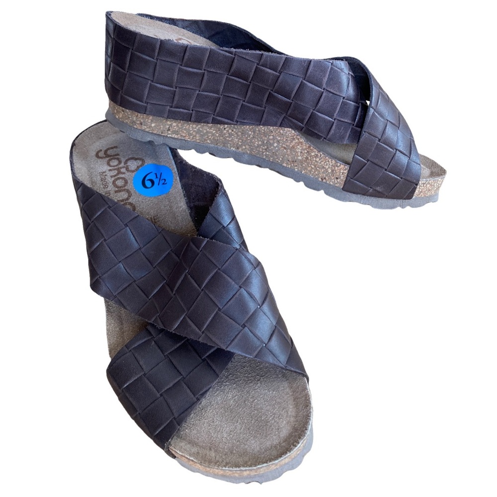 Yokono Cork Wedge Woven Crisscross Wrap Heel Leather Sandal 2.5” Height Like New